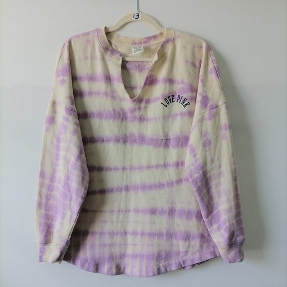 PINK Victoria's Secret Womens Pink Long Sleeve Split Neck Tie Dye Sweatshirt XS - Picture 1 of 7